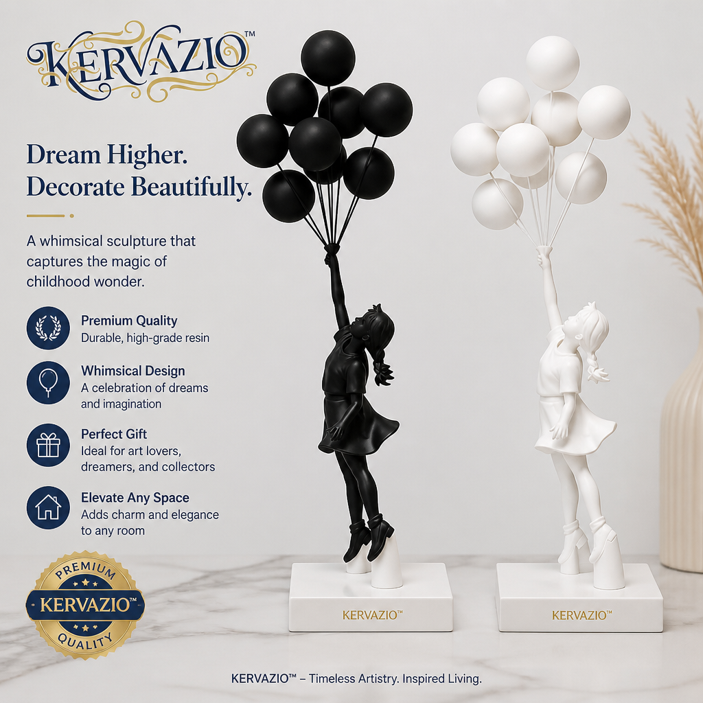 Kervazio™ Flying Balloon Girl Sculpture – Artistic Home Decor