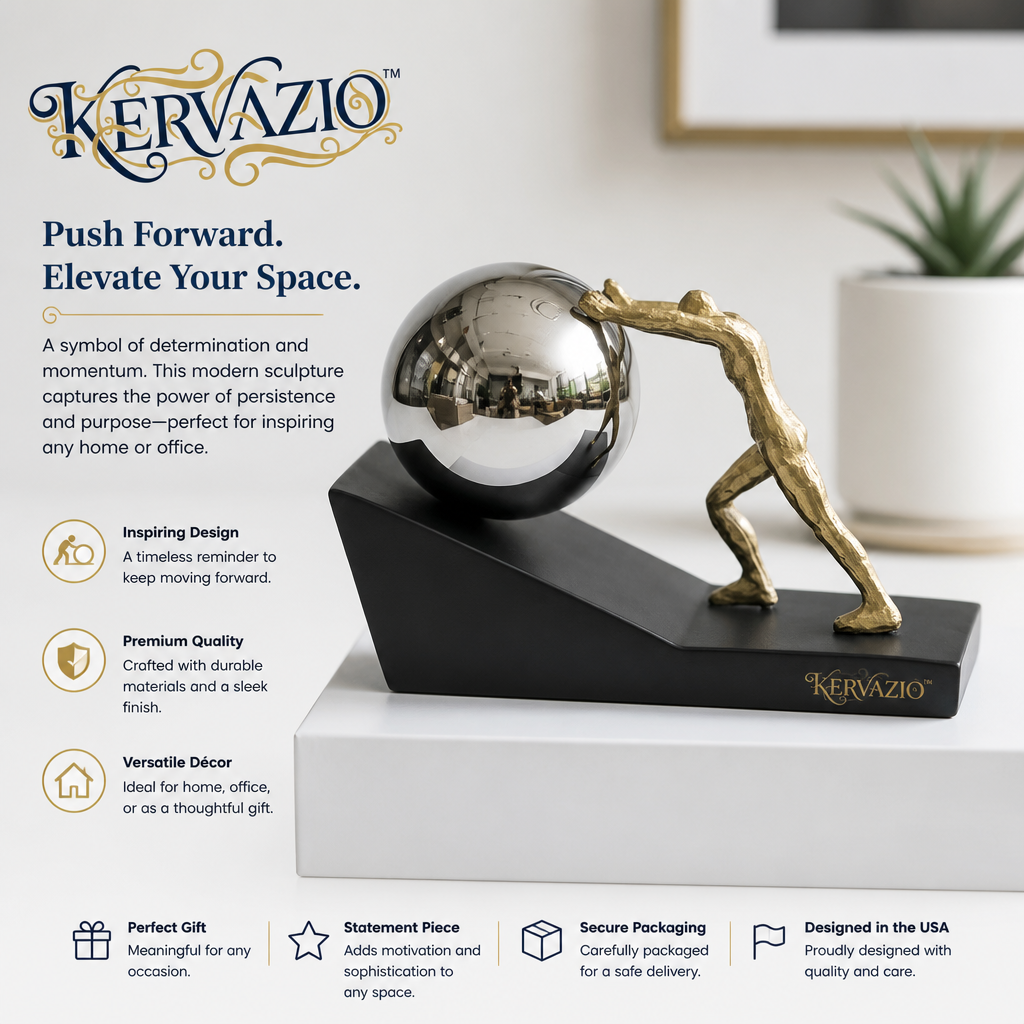 Kervazio™ Sisyphus Pushing Stone Sculpture – Mythical Figure Home Decor Statue