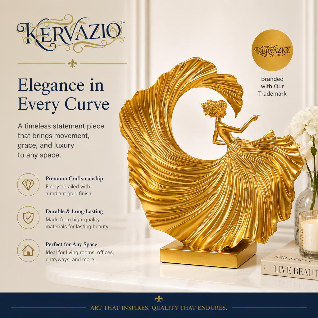 Kervazio™ Golden Dancing Woman Sculpture – Elegant Home Ornament