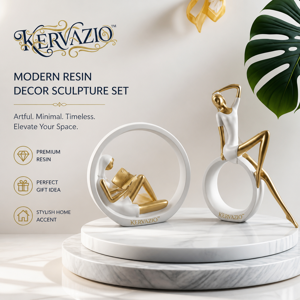 Kervazio™ Yoga Reading Girl Resin Sculpture Set – Elegant Home Decor