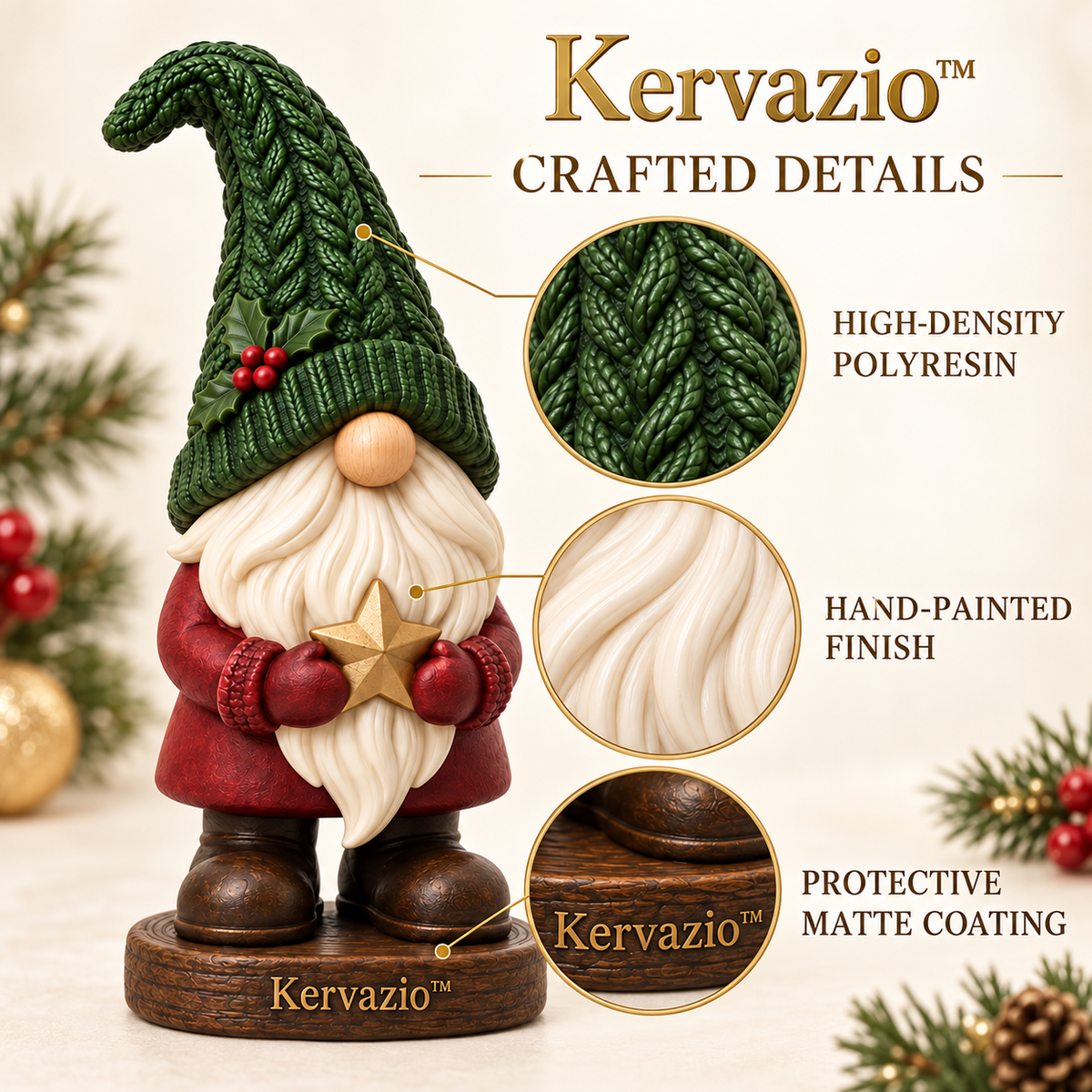 Kervazio™ Evergreen Star Christmas Gnome Statue