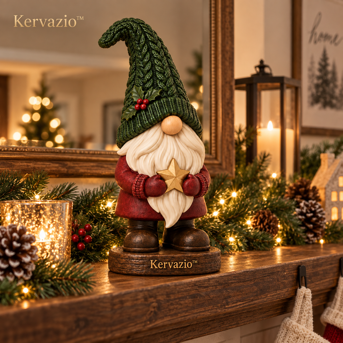 Kervazio™ Evergreen Star Christmas Gnome Statue