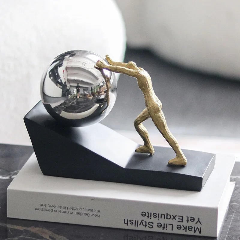Kervazio™ Sisyphus Pushing Stone Sculpture – Mythical Figure Home Decor Statue