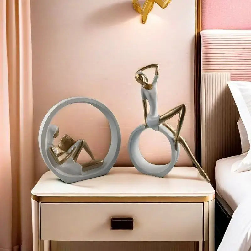 Kervazio™ Yoga Reading Girl Resin Sculpture Set – Elegant Home Decor