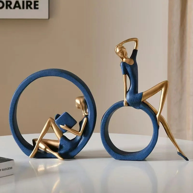 Kervazio™ Yoga Reading Girl Resin Sculpture Set – Elegant Home Decor