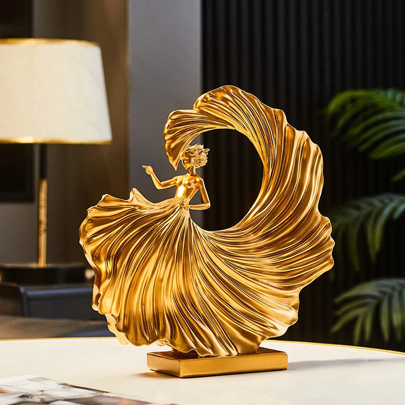 Kervazio™ Golden Dancing Woman Sculpture – Elegant Home Ornament