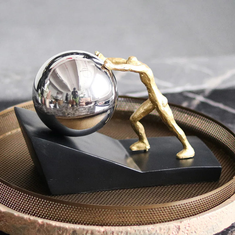 Kervazio™ Sisyphus Pushing Stone Sculpture – Mythical Figure Home Decor Statue