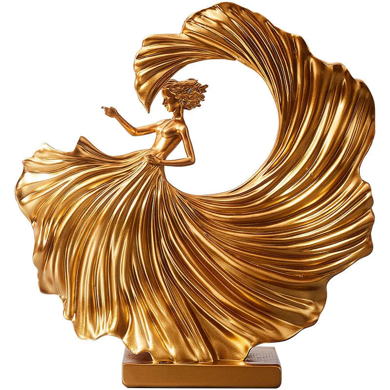 Kervazio™ Golden Dancing Woman Sculpture – Elegant Home Ornament