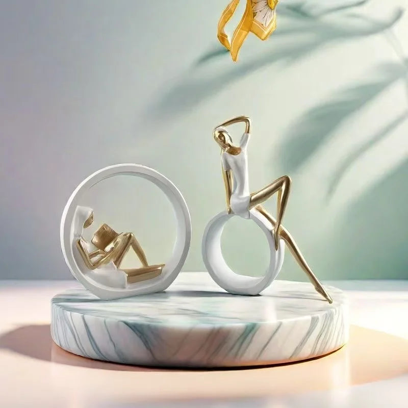 Kervazio™ Yoga Reading Girl Resin Sculpture Set – Elegant Home Decor