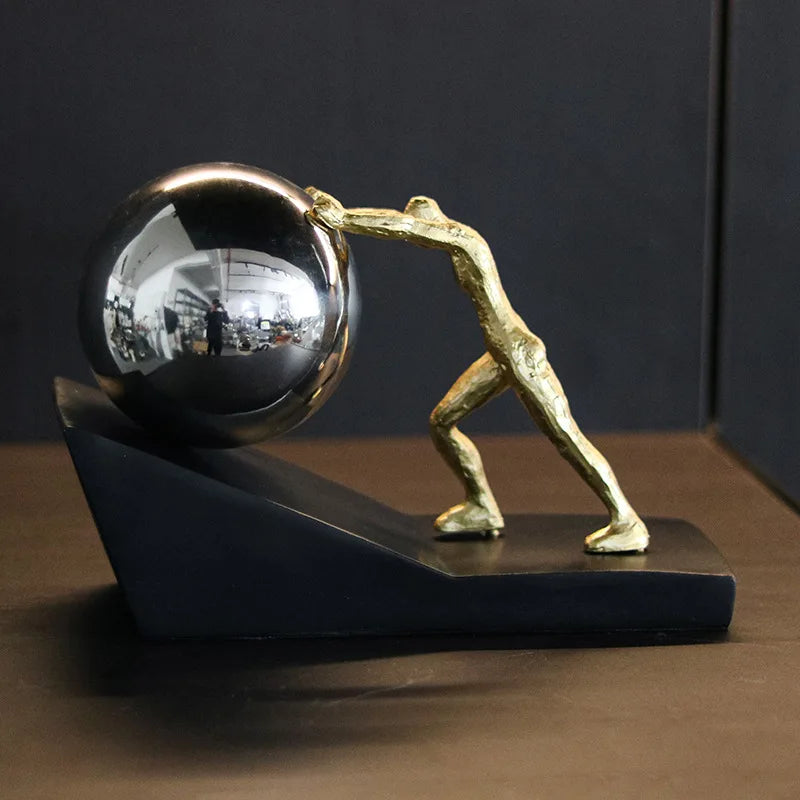 Kervazio™ Sisyphus Pushing Stone Sculpture – Mythical Figure Home Decor Statue