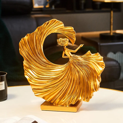 Kervazio™ Golden Dancing Woman Sculpture – Elegant Home Ornament