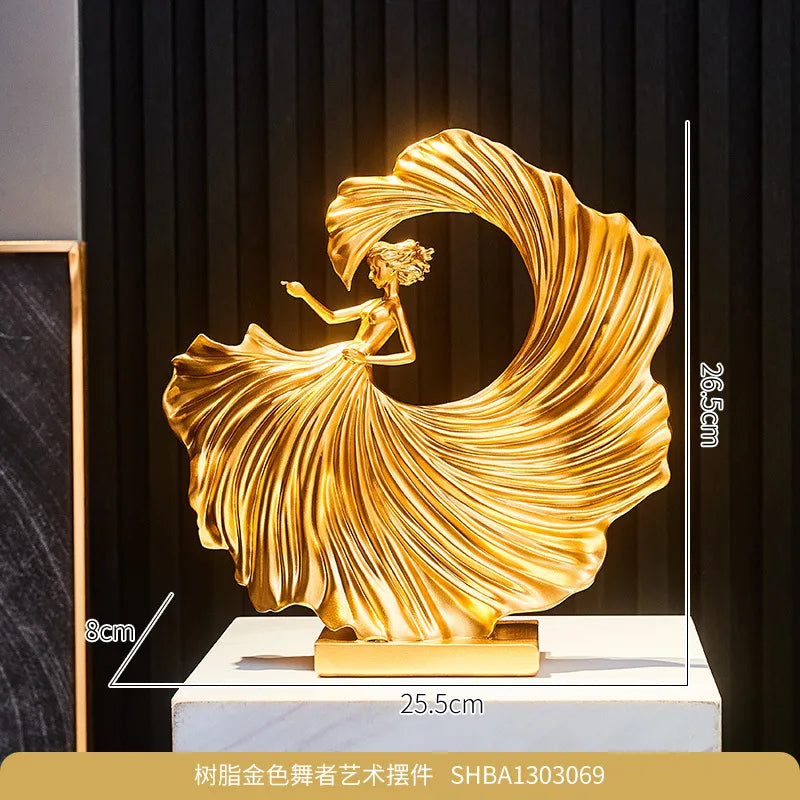 Kervazio™ Golden Dancing Woman Sculpture – Elegant Home Ornament