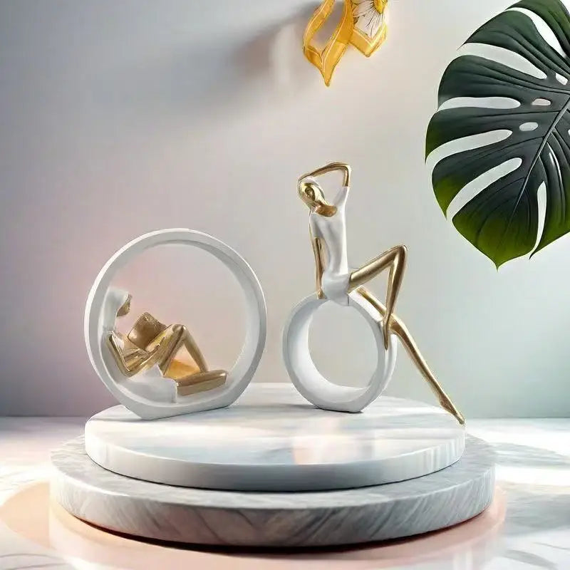 Kervazio™ Yoga Reading Girl Resin Sculpture Set – Elegant Home Decor