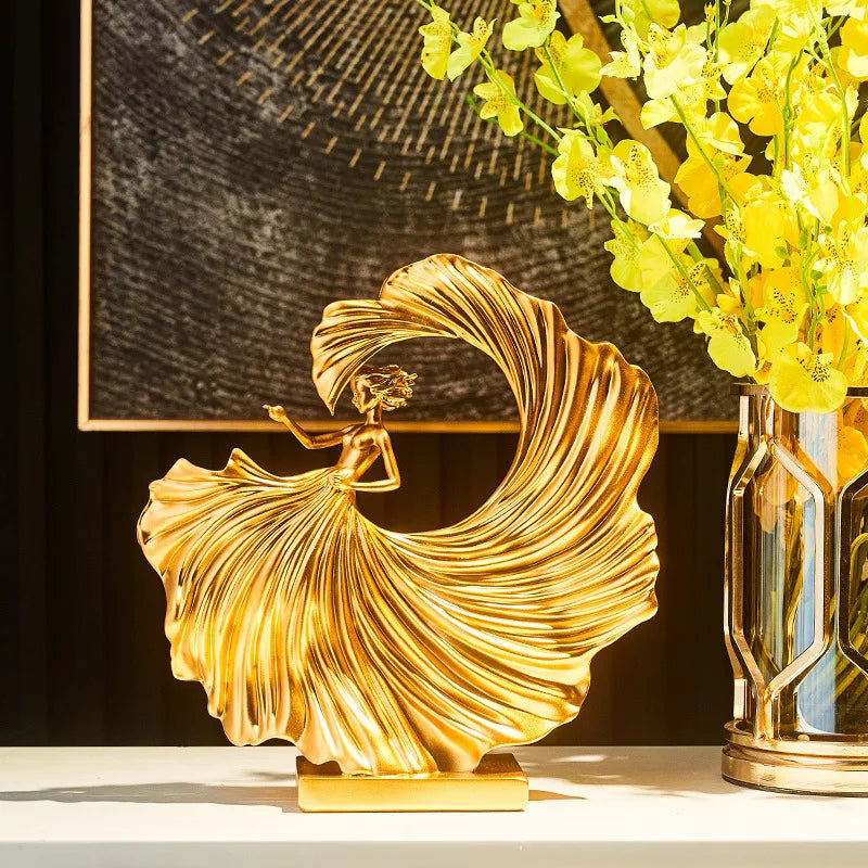 Kervazio™ Golden Dancing Woman Sculpture – Elegant Home Ornament