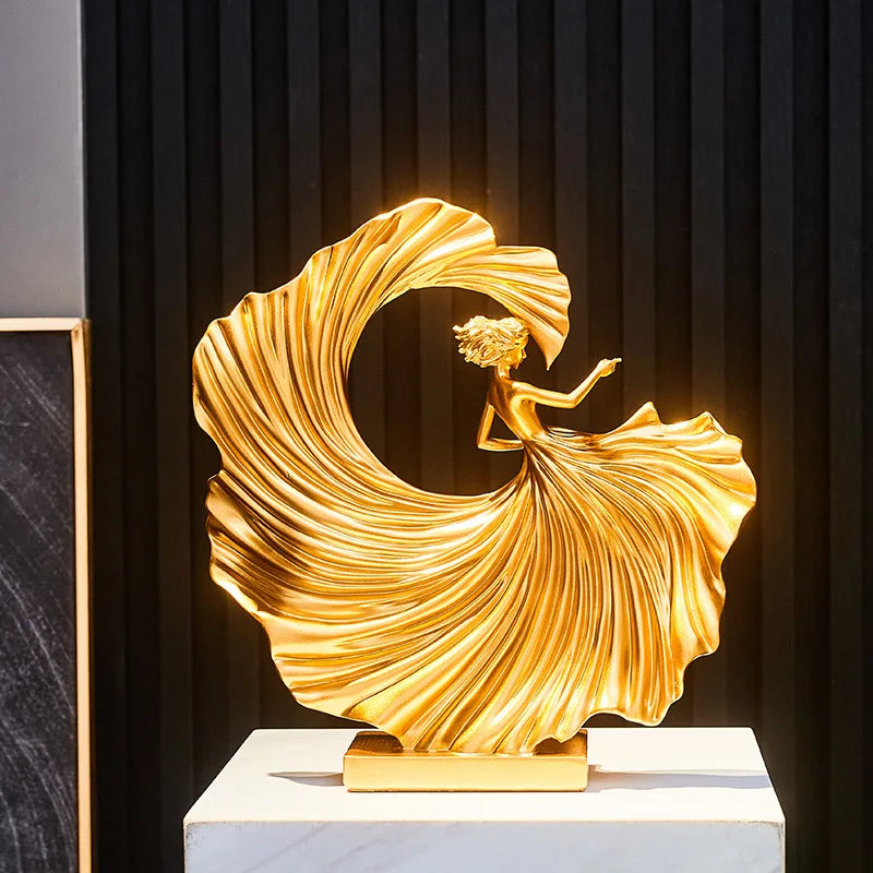 Kervazio™ Golden Dancing Woman Sculpture – Elegant Home Ornament