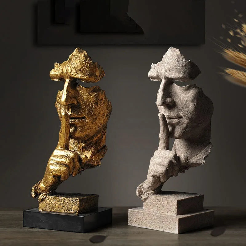 Kervazio™ Silence Is Golden Abstract Resin Sculpture – Modern Home Ornament