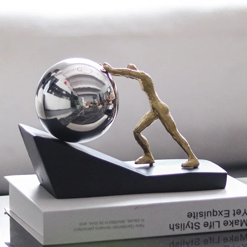 Kervazio™ Sisyphus Pushing Stone Sculpture – Mythical Figure Home Decor Statue