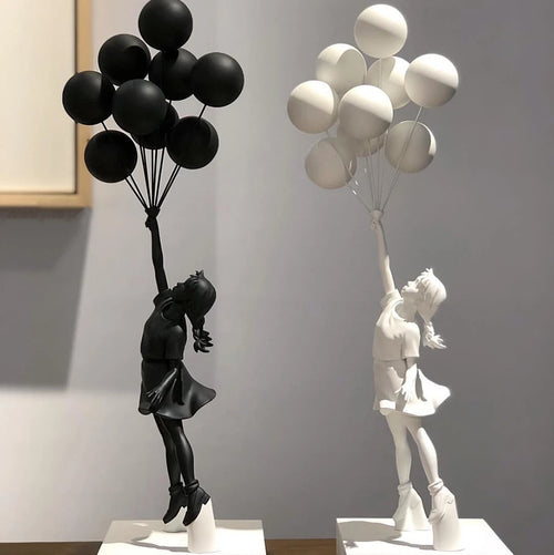 Kervazio™ Flying Balloon Girl Sculpture – Artistic Home Decor