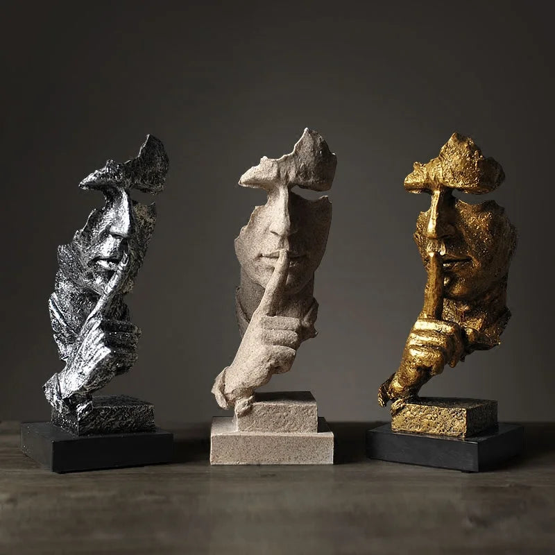 Kervazio™ Silence Is Golden Abstract Resin Sculpture – Modern Home Ornament