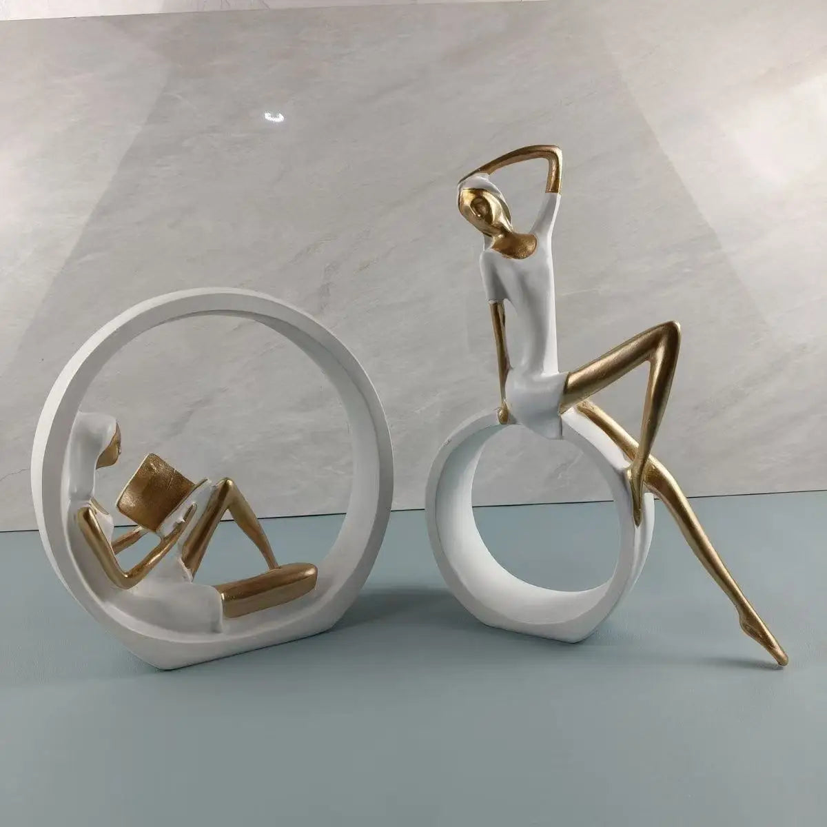 Kervazio™ Yoga Reading Girl Resin Sculpture Set – Elegant Home Decor