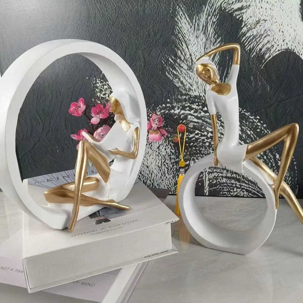 Kervazio™ Yoga Reading Girl Resin Sculpture Set – Elegant Home Decor