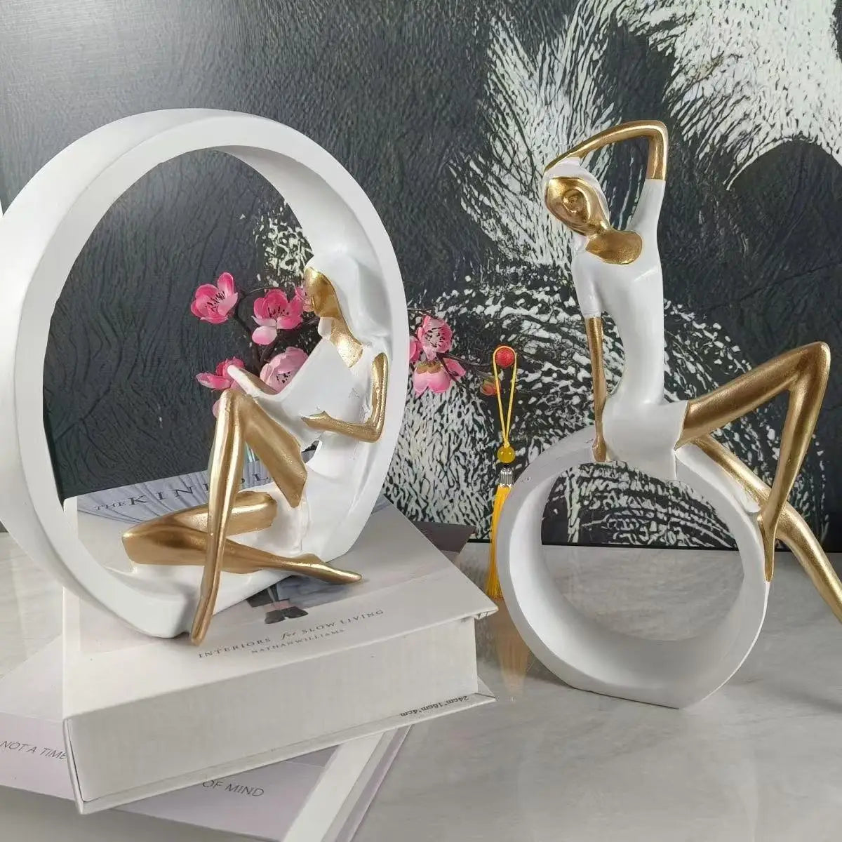Kervazio™ Yoga Reading Girl Resin Sculpture Set – Elegant Home Decor